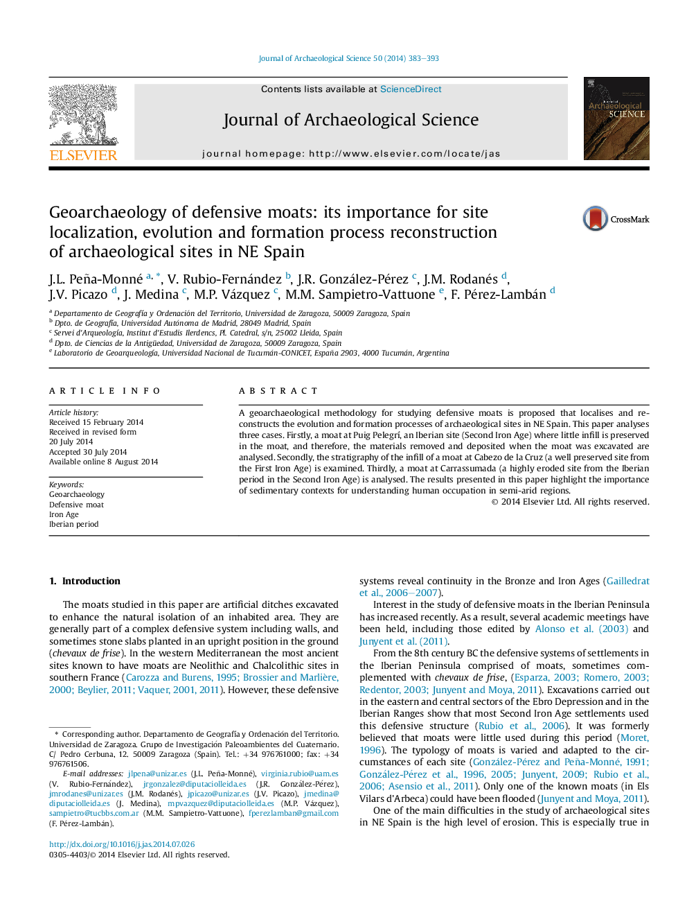 Geoarchaeology of defensive moats: its importance for site localization, evolution and formation process reconstruction of archaeological sites in NE Spain