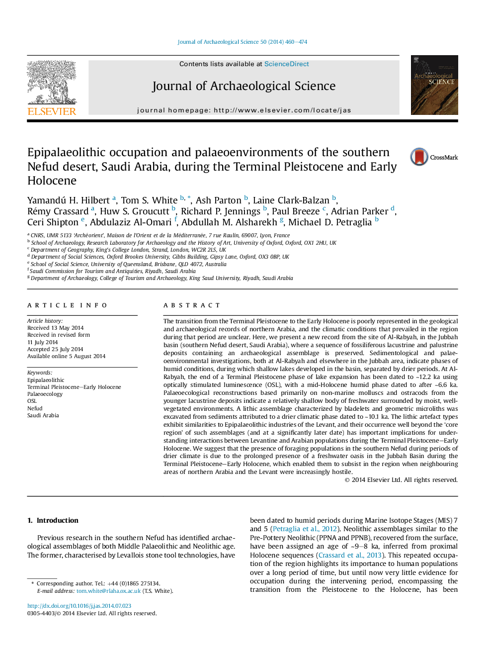 Epipalaeolithic occupation and palaeoenvironments of the southern Nefud desert, Saudi Arabia, during the Terminal Pleistocene and Early Holocene