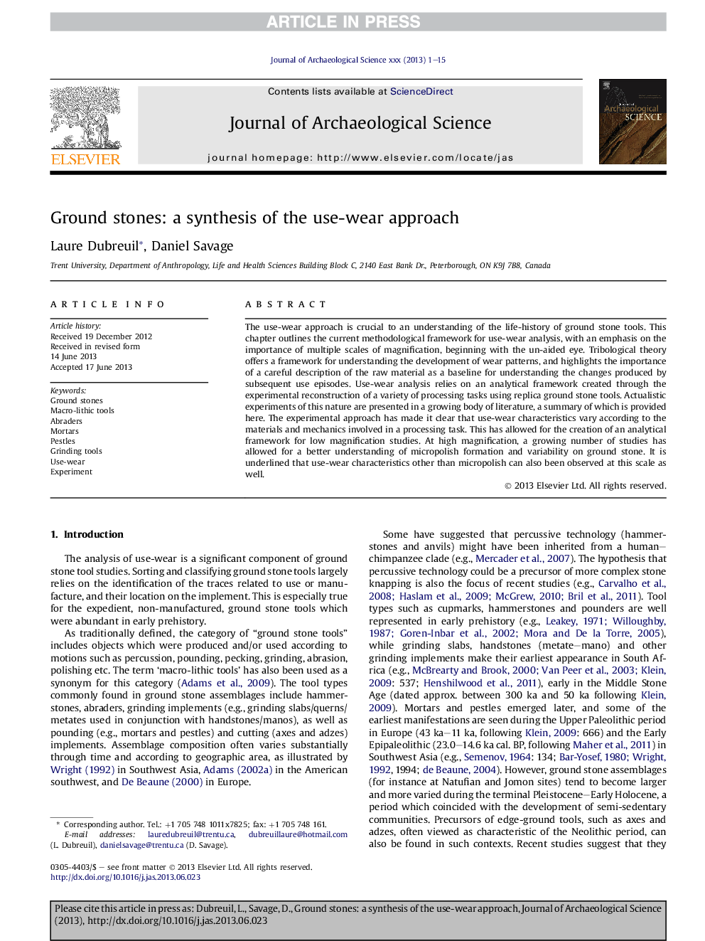 Ground stones: a synthesis of the use-wear approach