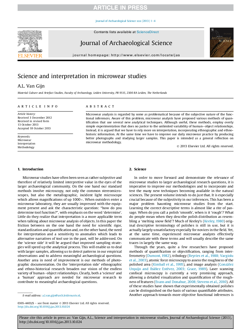 Science and interpretation in microwear studies