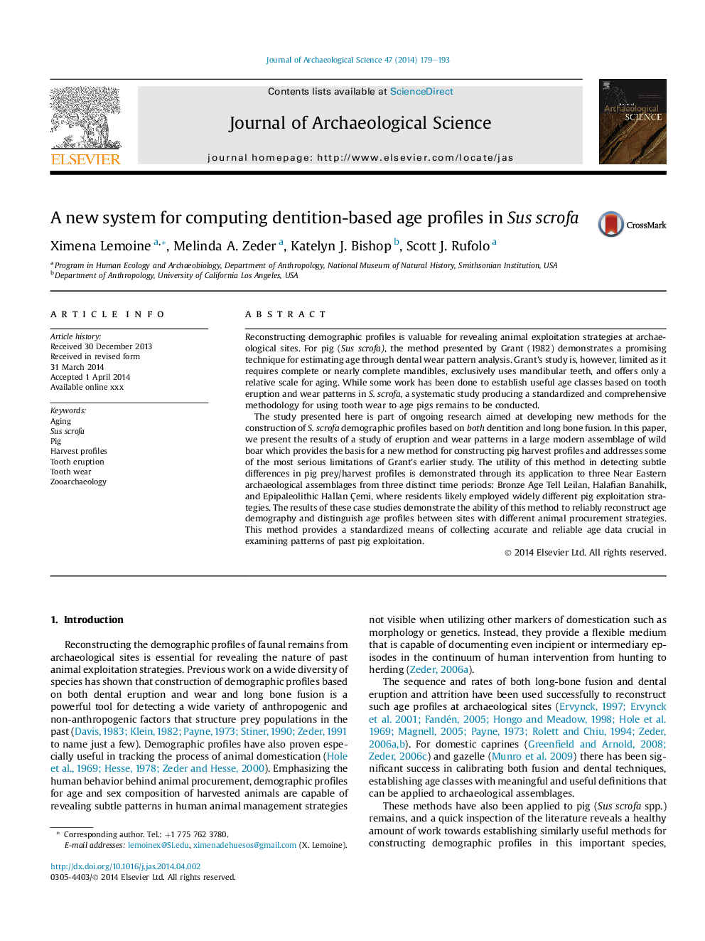 A new system for computing dentition-based age profiles in Sus scrofa