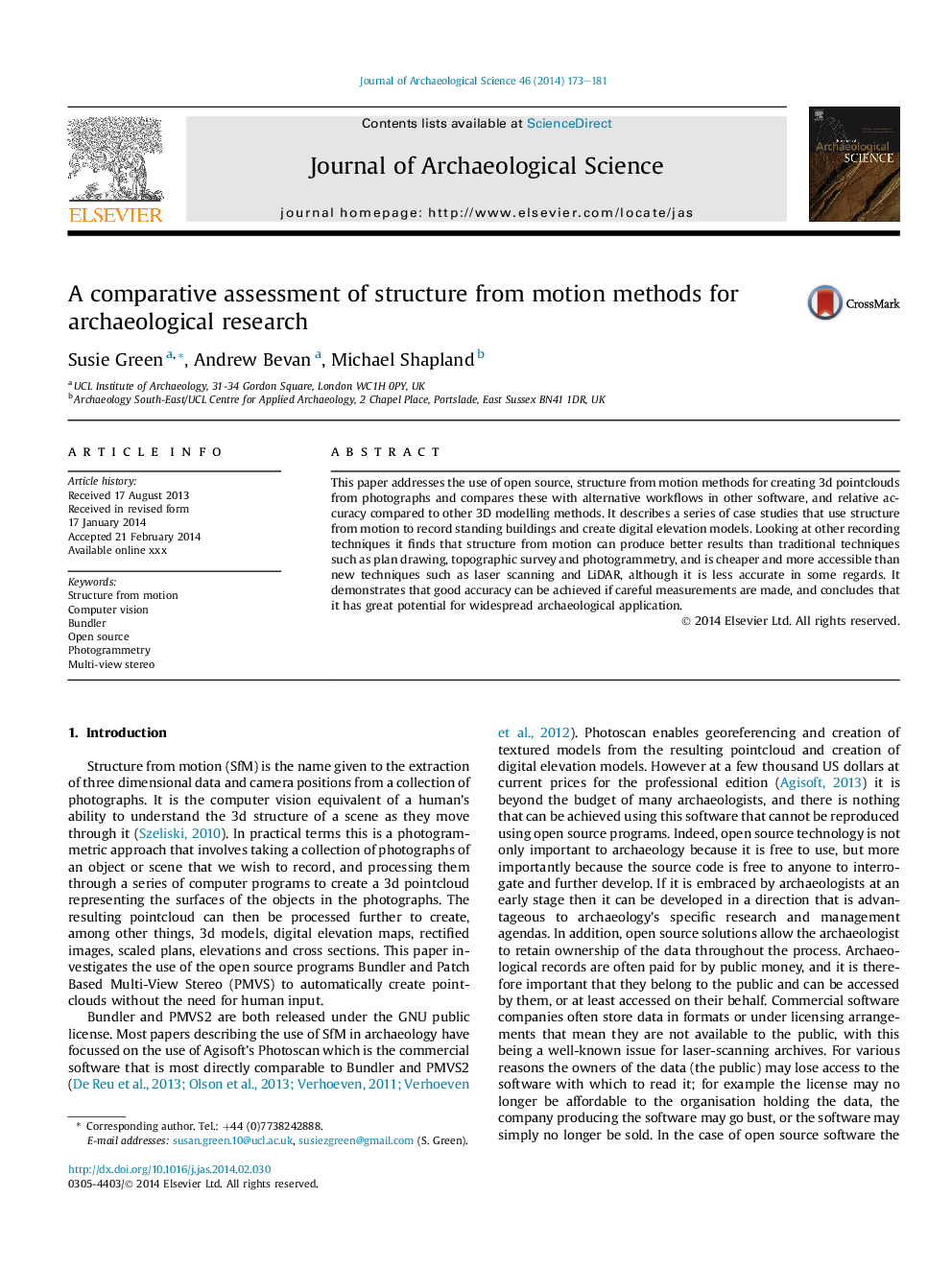 A comparative assessment of structure from motion methods for archaeological research