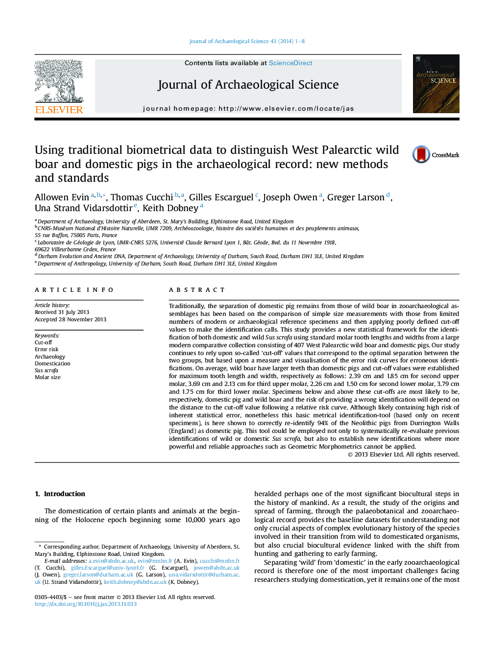 Using traditional biometrical data to distinguish West Palearctic wild boar and domestic pigs in the archaeological record: new methods and standards