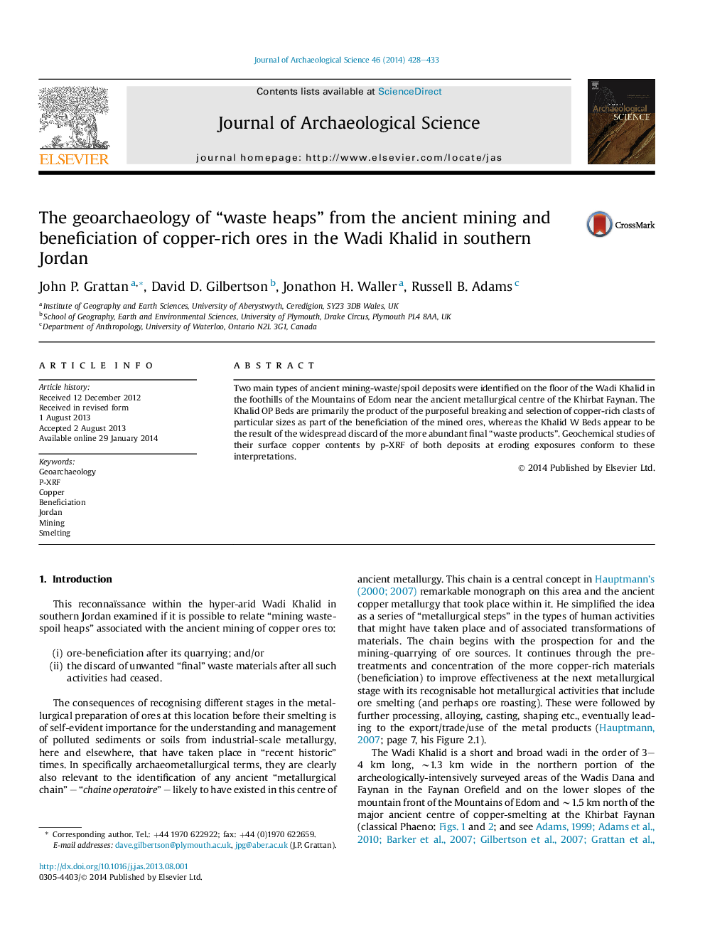 The geoarchaeology of “waste heaps” from the ancient mining and beneficiation of copper-rich ores in the Wadi Khalid in southern Jordan