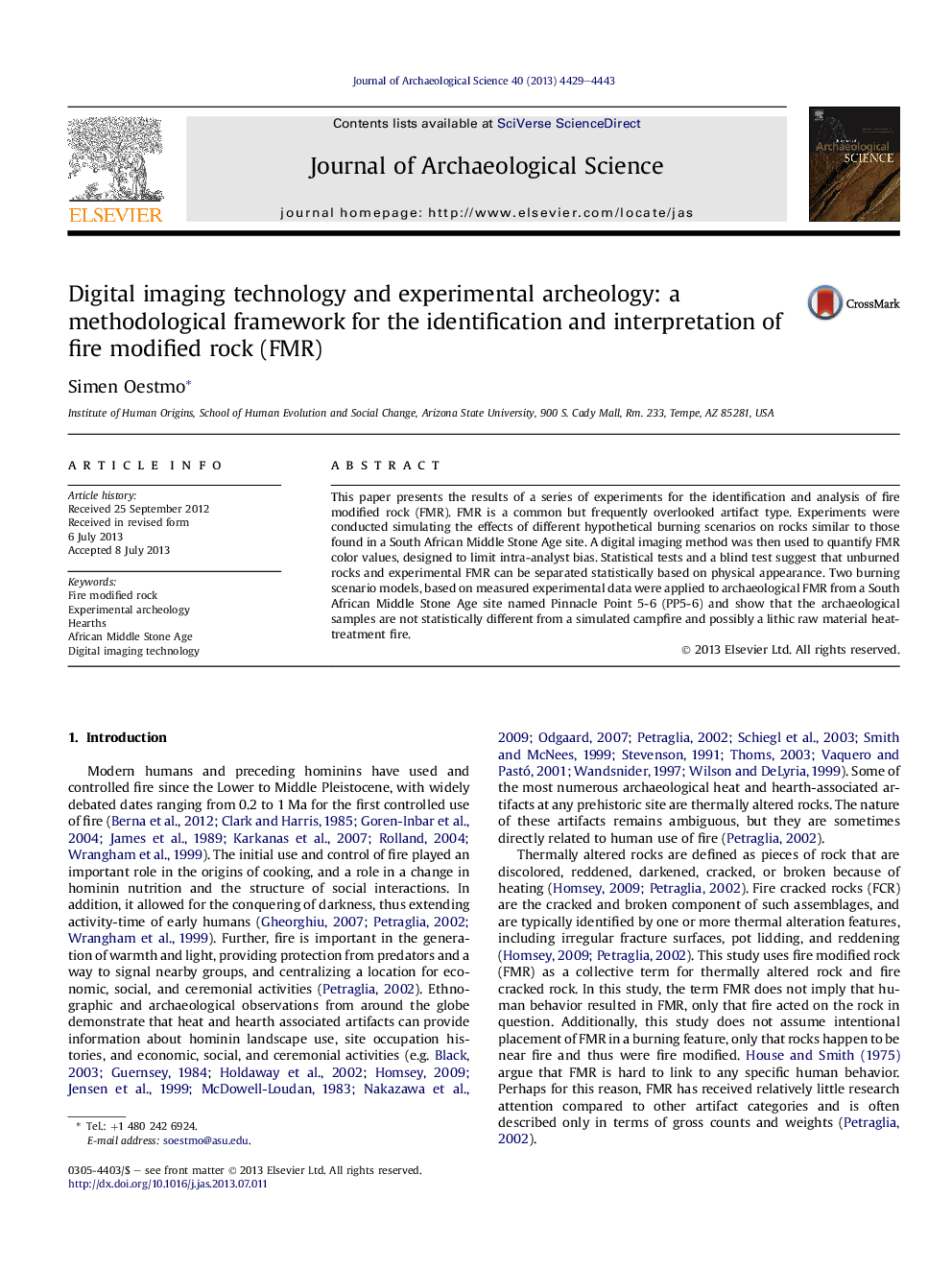 Digital imaging technology and experimental archeology: a methodological framework for the identification and interpretation of fire modified rock (FMR)