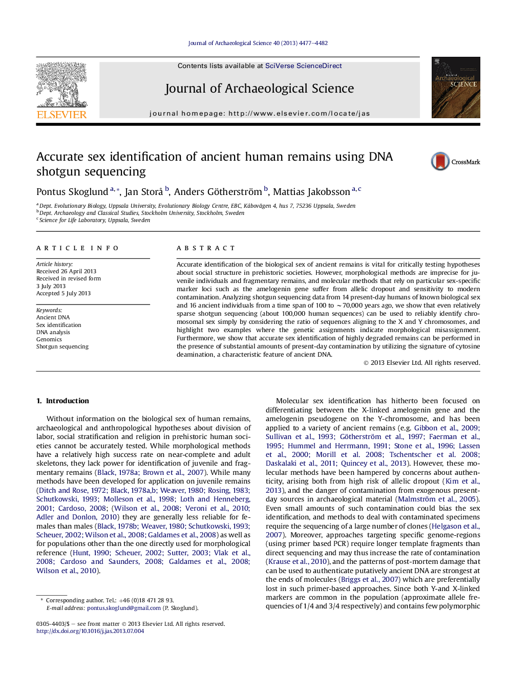 Accurate sex identification of ancient human remains using DNA shotgun sequencing