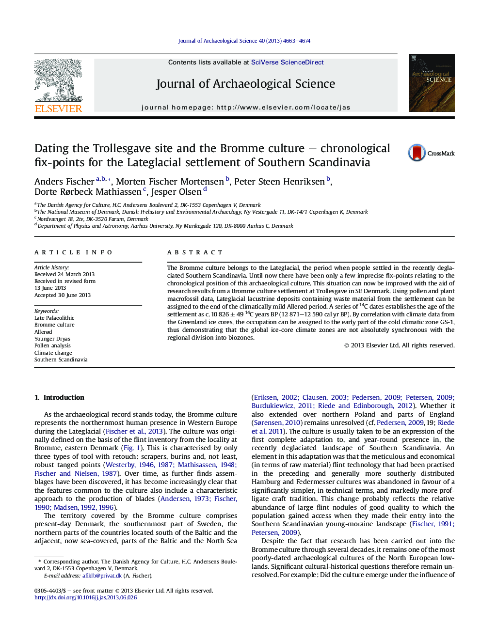 Dating the Trollesgave site and the Bromme culture - chronological fix-points for the Lateglacial settlement of Southern Scandinavia