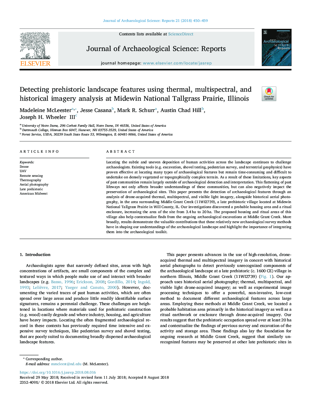 Detecting prehistoric landscape features using thermal, multispectral, and historical imagery analysis at Midewin National Tallgrass Prairie, Illinois