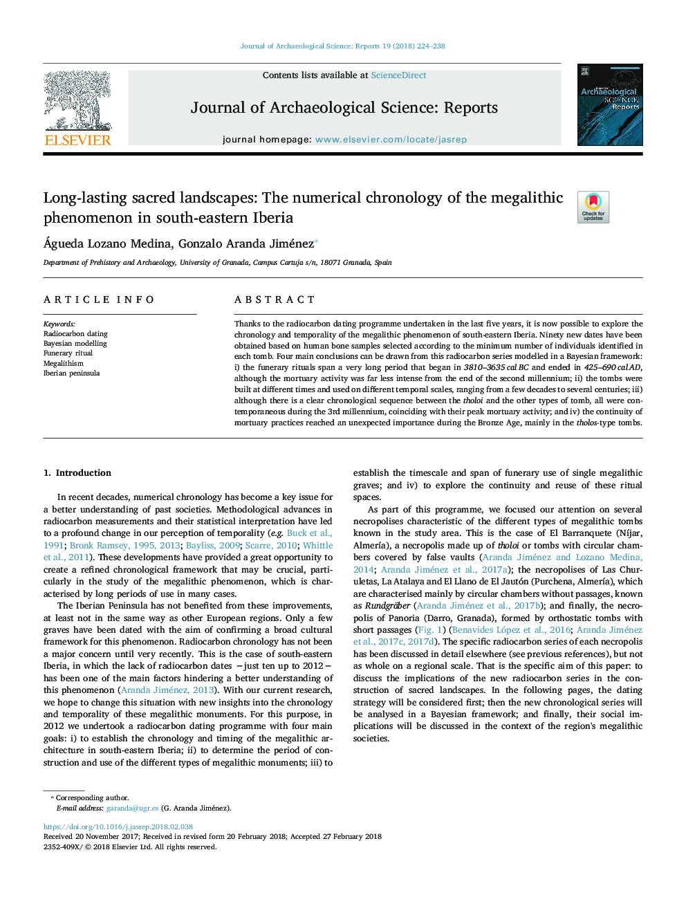 Long-lasting sacred landscapes: The numerical chronology of the megalithic phenomenon in south-eastern Iberia