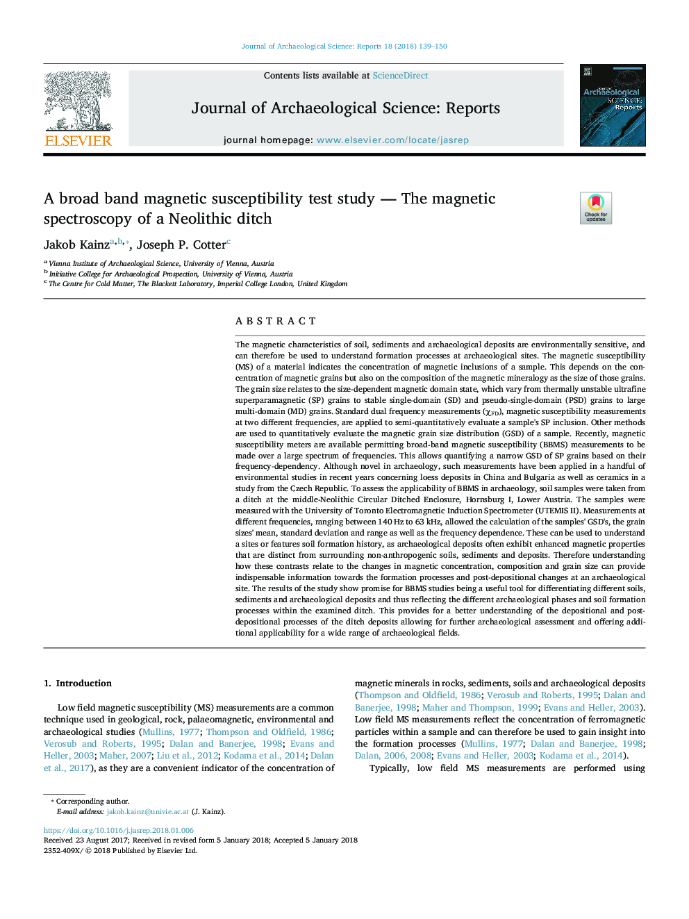 A broad band magnetic susceptibility test study - The magnetic spectroscopy of a Neolithic ditch