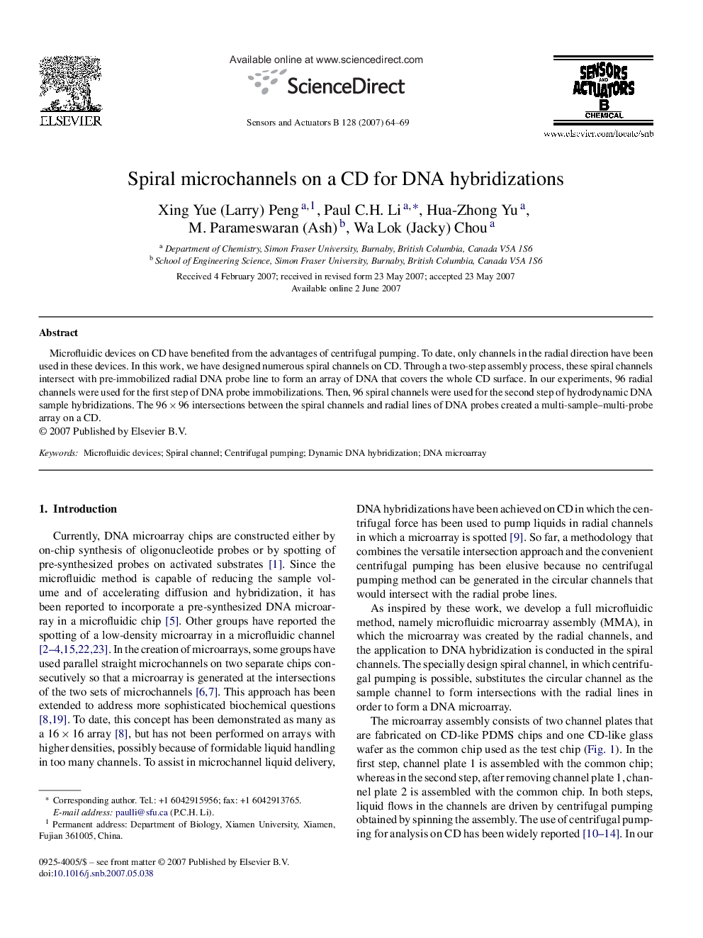 Spiral microchannels on a CD for DNA hybridizations