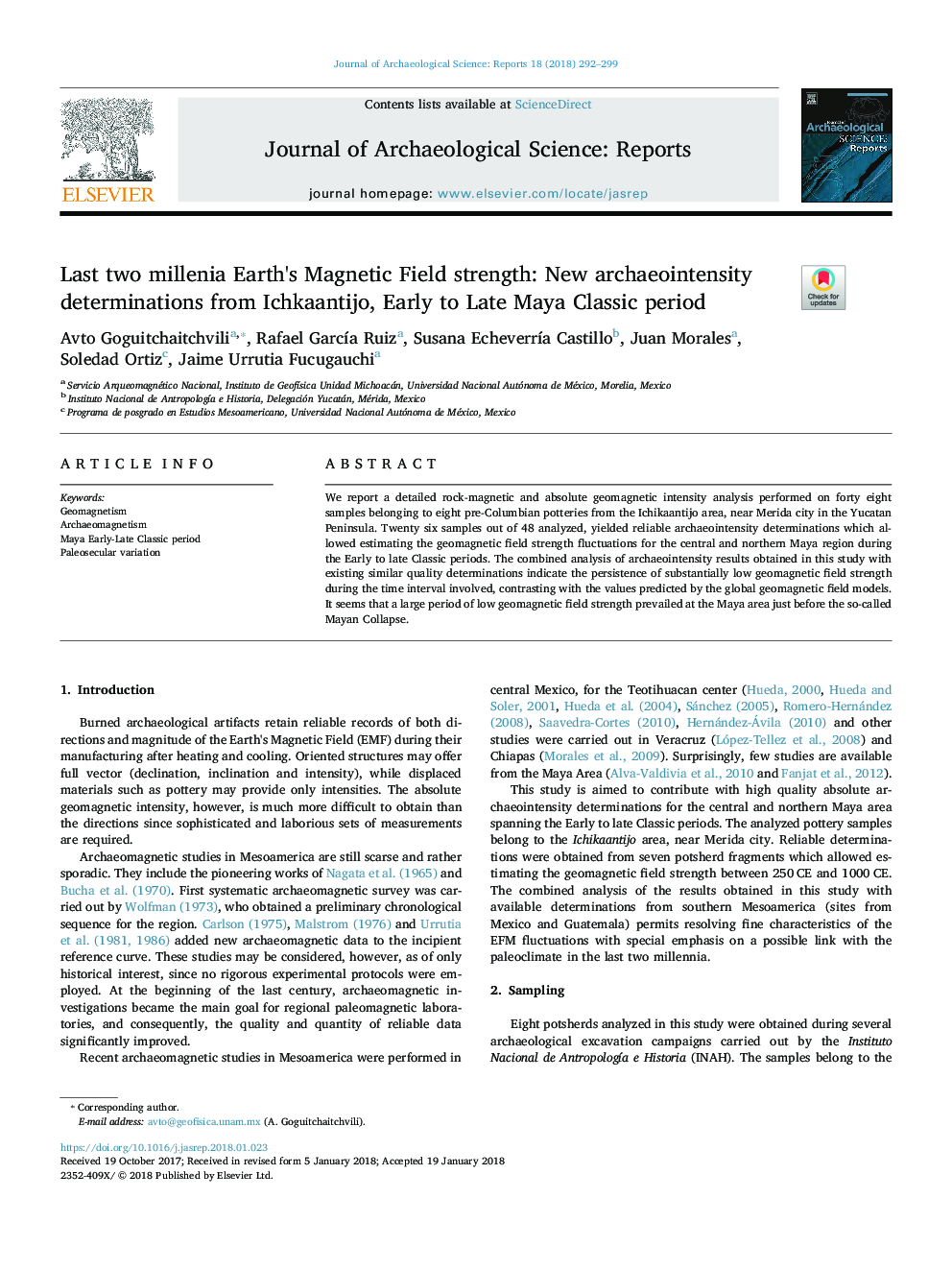 Last two millenia Earth's Magnetic Field strength: New archaeointensity determinations from Ichkaantijo, Early to Late Maya Classic period