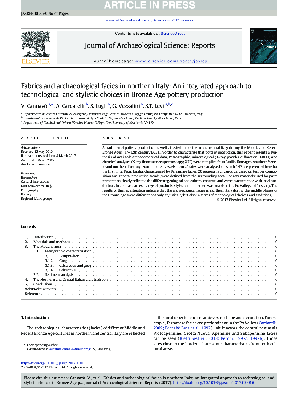 Fabrics and archaeological facies in northern Italy: An integrated approach to technological and stylistic choices in Bronze Age pottery production