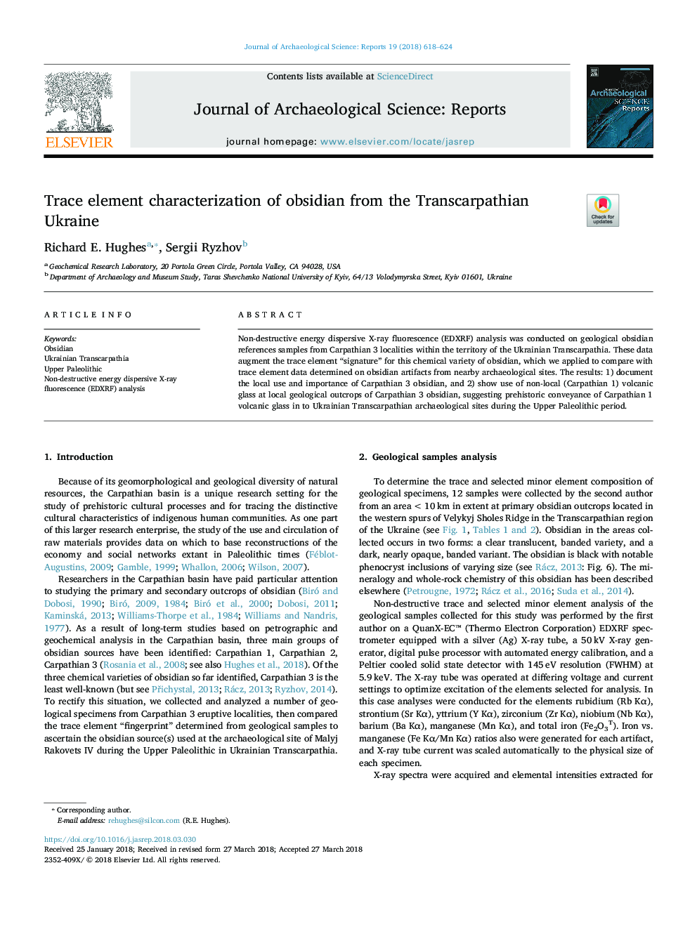 Trace element characterization of obsidian from the Transcarpathian Ukraine