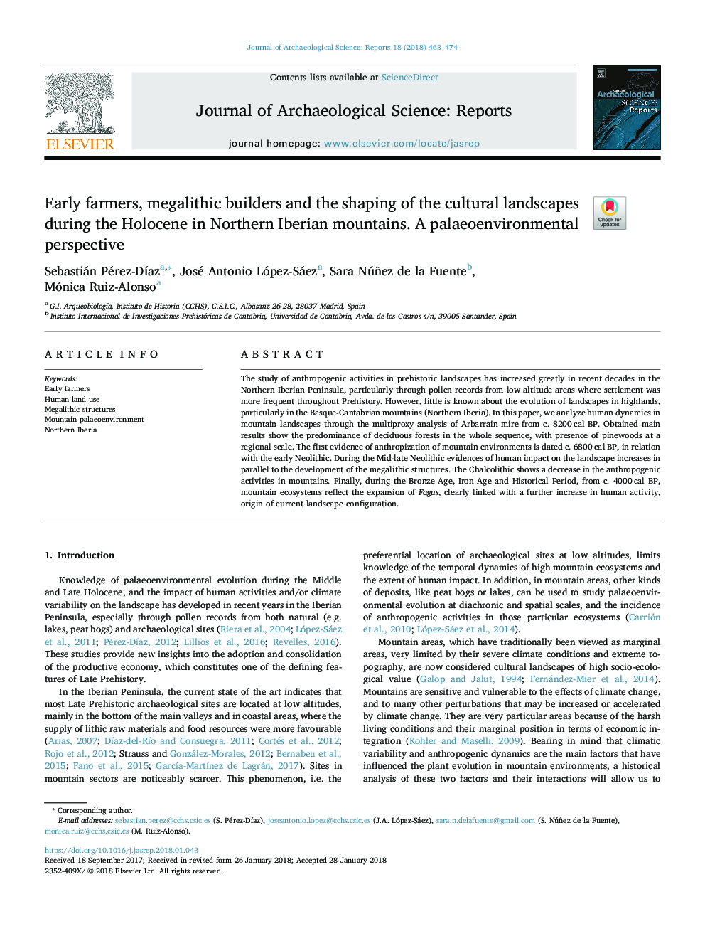 Early farmers, megalithic builders and the shaping of the cultural landscapes during the Holocene in Northern Iberian mountains. A palaeoenvironmental perspective