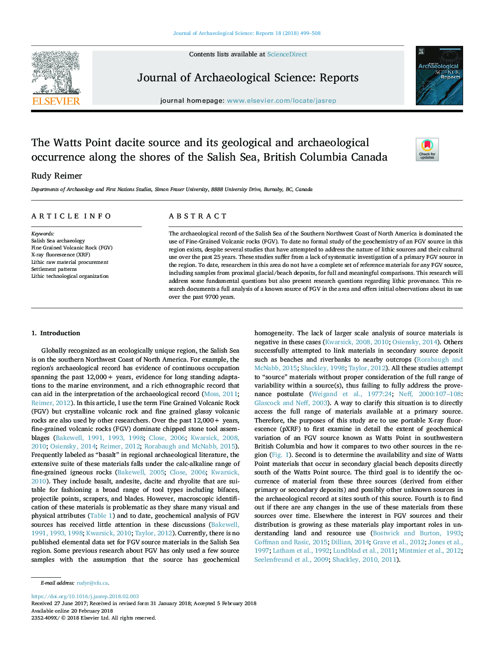 منبع داتیس واتس پوینت و رخساره های زمین شناسی و باستان شناسی آن در امتداد ساحل دریای سلس، بریتیش کلمبیا کانادا 