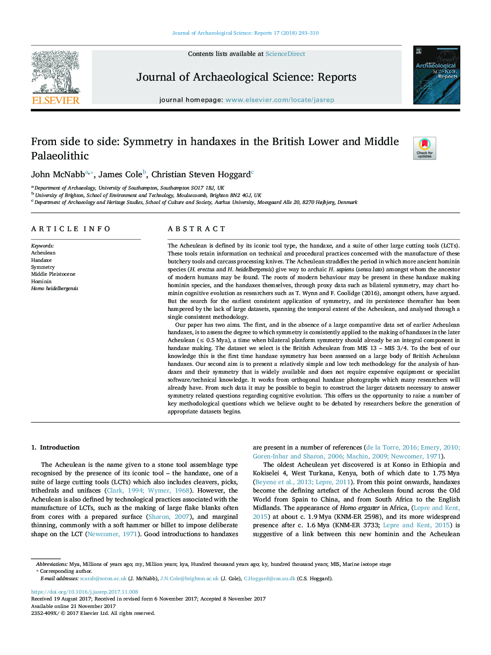 From side to side: Symmetry in handaxes in the British Lower and Middle Palaeolithic