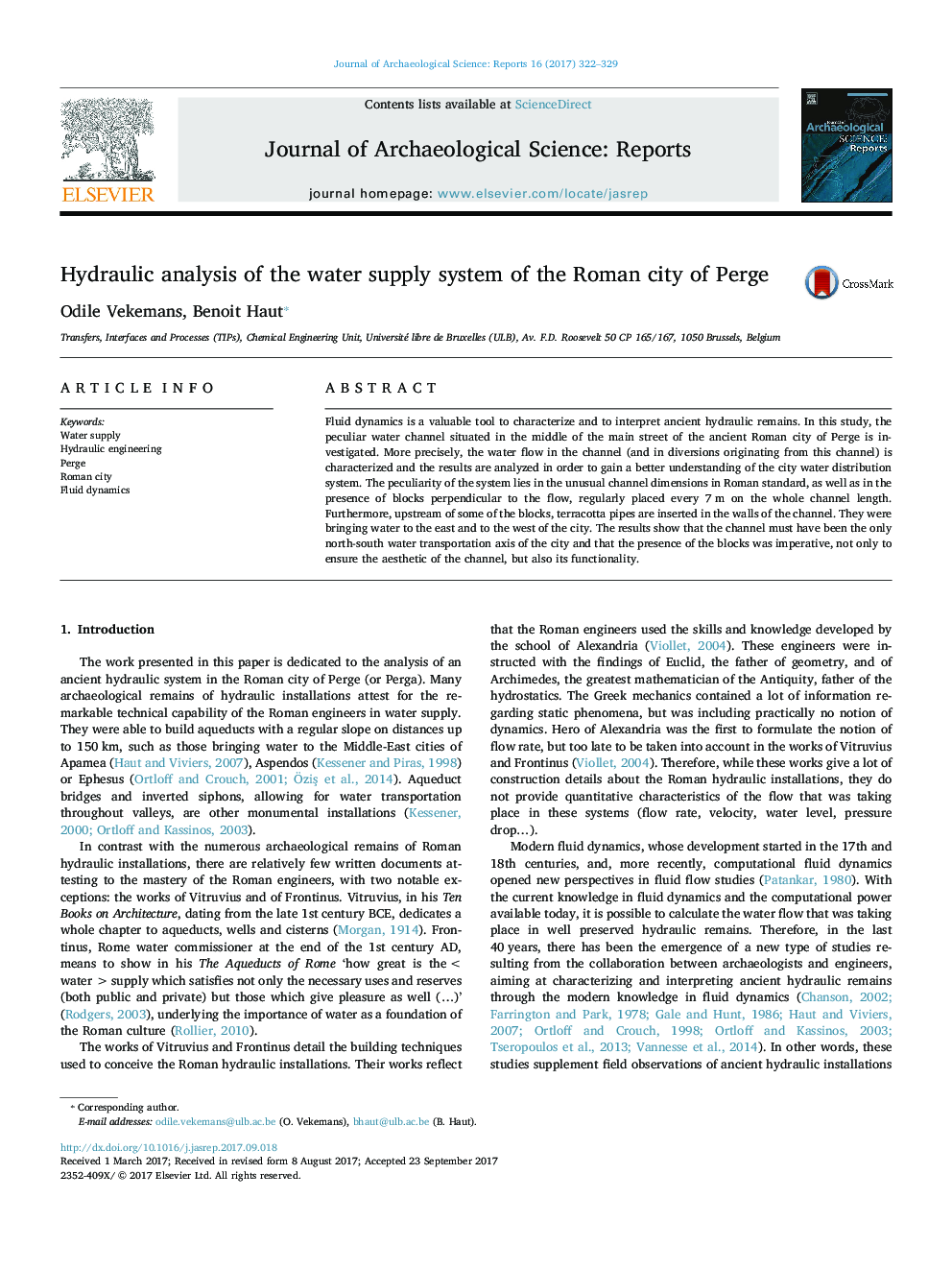 Hydraulic analysis of the water supply system of the Roman city of Perge