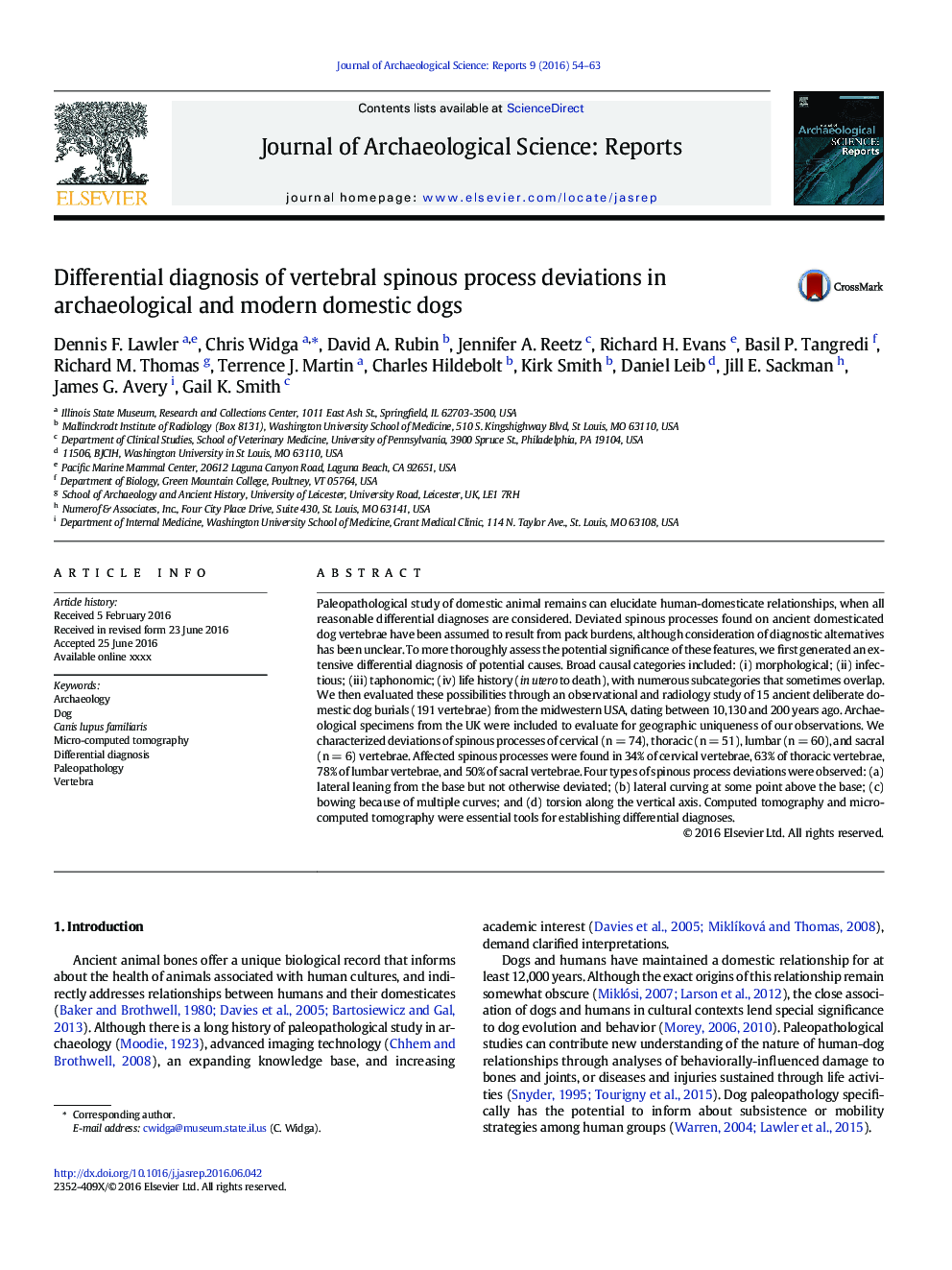 Differential diagnosis of vertebral spinous process deviations in archaeological and modern domestic dogs