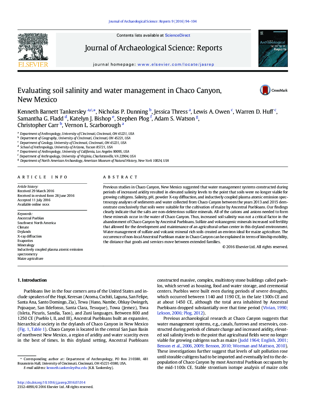عکس صفحه اول مقاله: Evaluating soil salinity and water management in Chaco Canyon, New Mexico Evaluating soil salinity and water management in Chaco Canyon, New Mexico