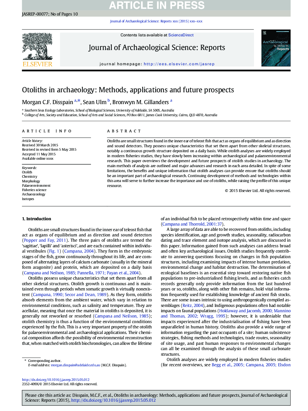 Otoliths in archaeology: Methods, applications and future prospects