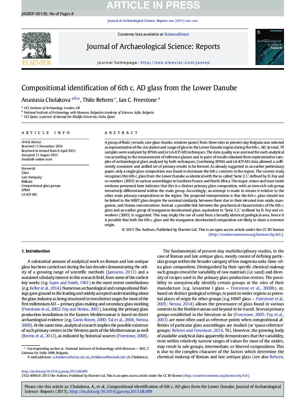 Compositional identification of 6th c. AD glass from the Lower Danube