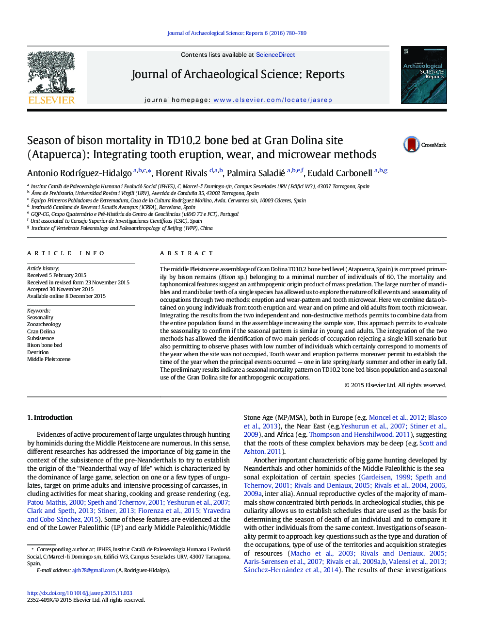 Season of bison mortality in TD10.2 bone bed at Gran Dolina site (Atapuerca): Integrating tooth eruption, wear, and microwear methods