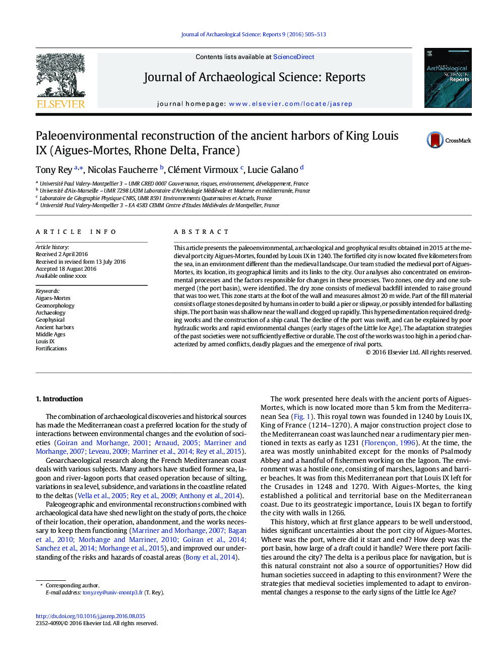 Paleoenvironmental reconstruction of the ancient harbors of King Louis IX (Aigues-Mortes, Rhone Delta, France)