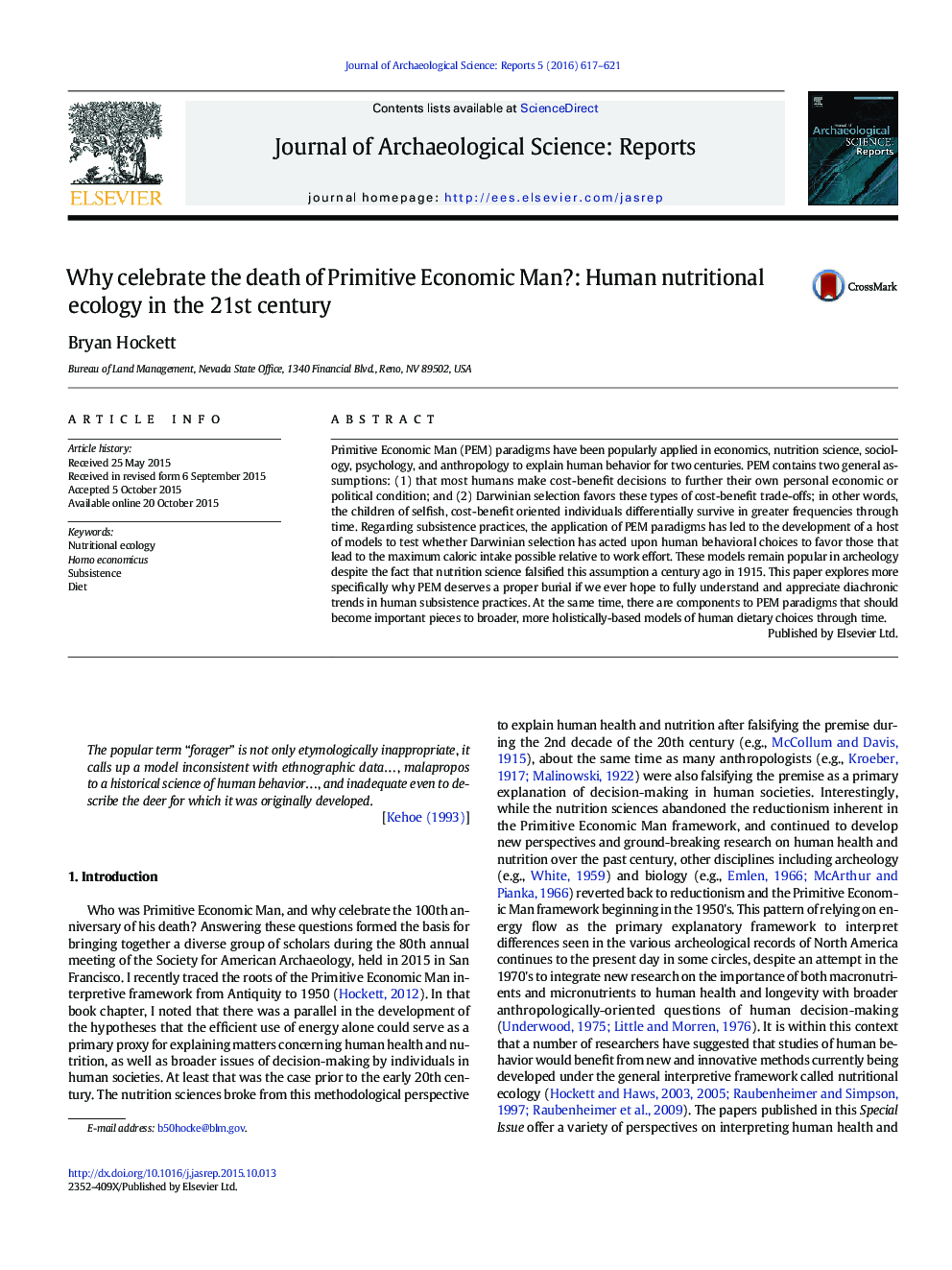 Why celebrate the death of Primitive Economic Man?: Human nutritional ecology in the 21st century