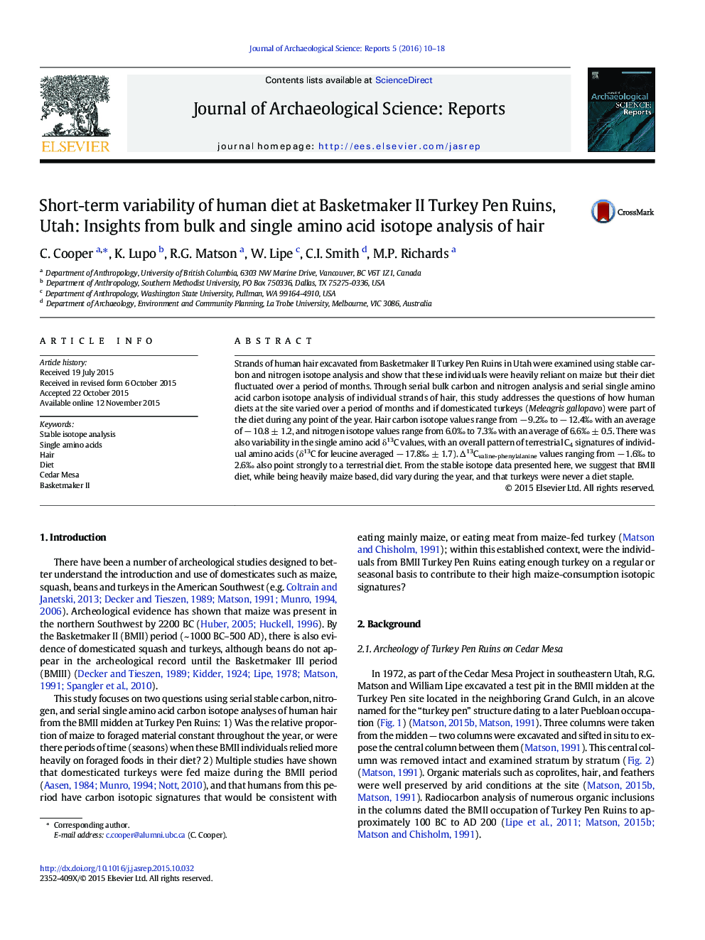 Short-term variability of human diet at Basketmaker II Turkey Pen Ruins, Utah: Insights from bulk and single amino acid isotope analysis of hair