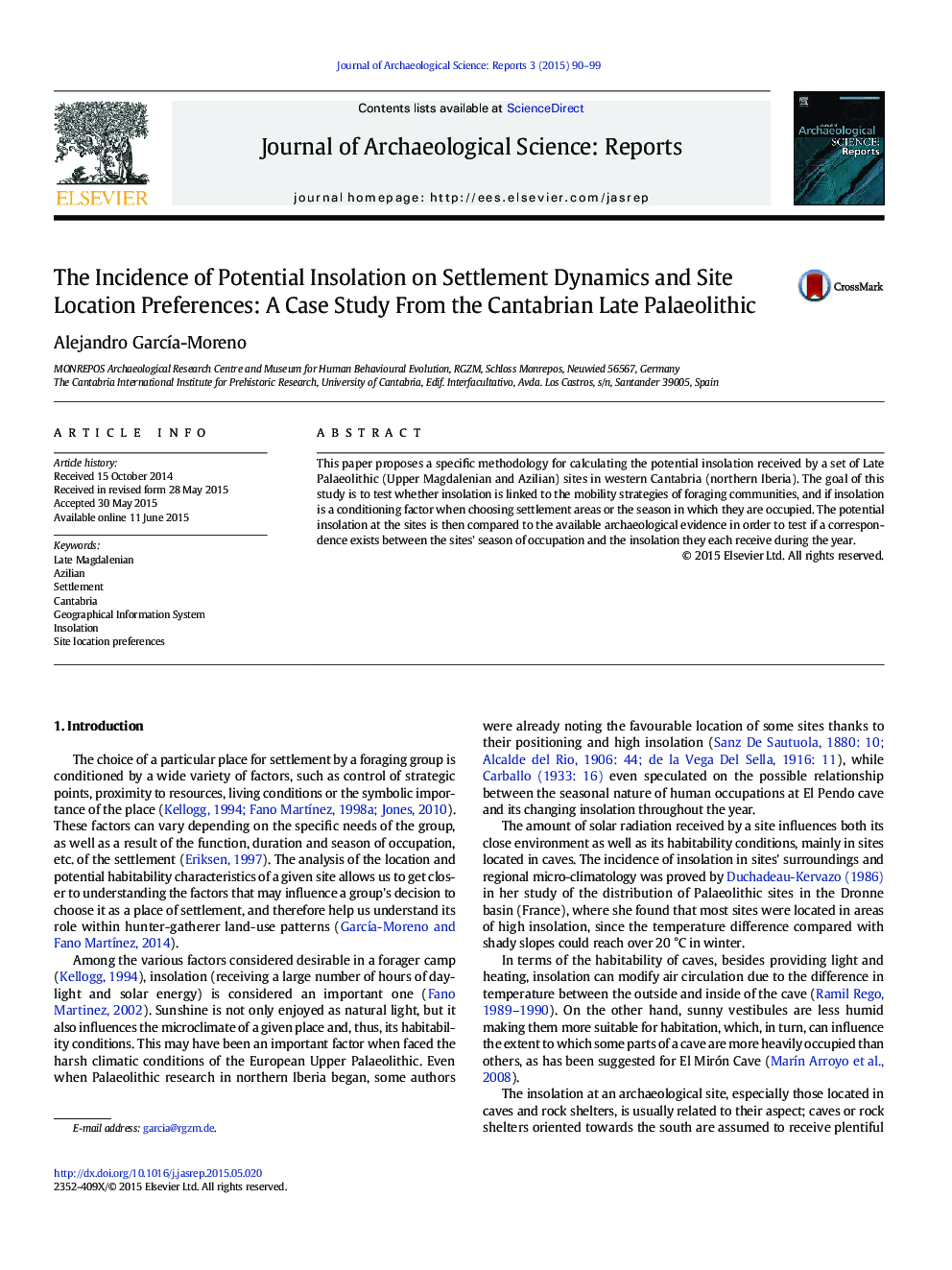 The Incidence of Potential Insolation on Settlement Dynamics and Site Location Preferences: A Case Study From the Cantabrian Late Palaeolithic