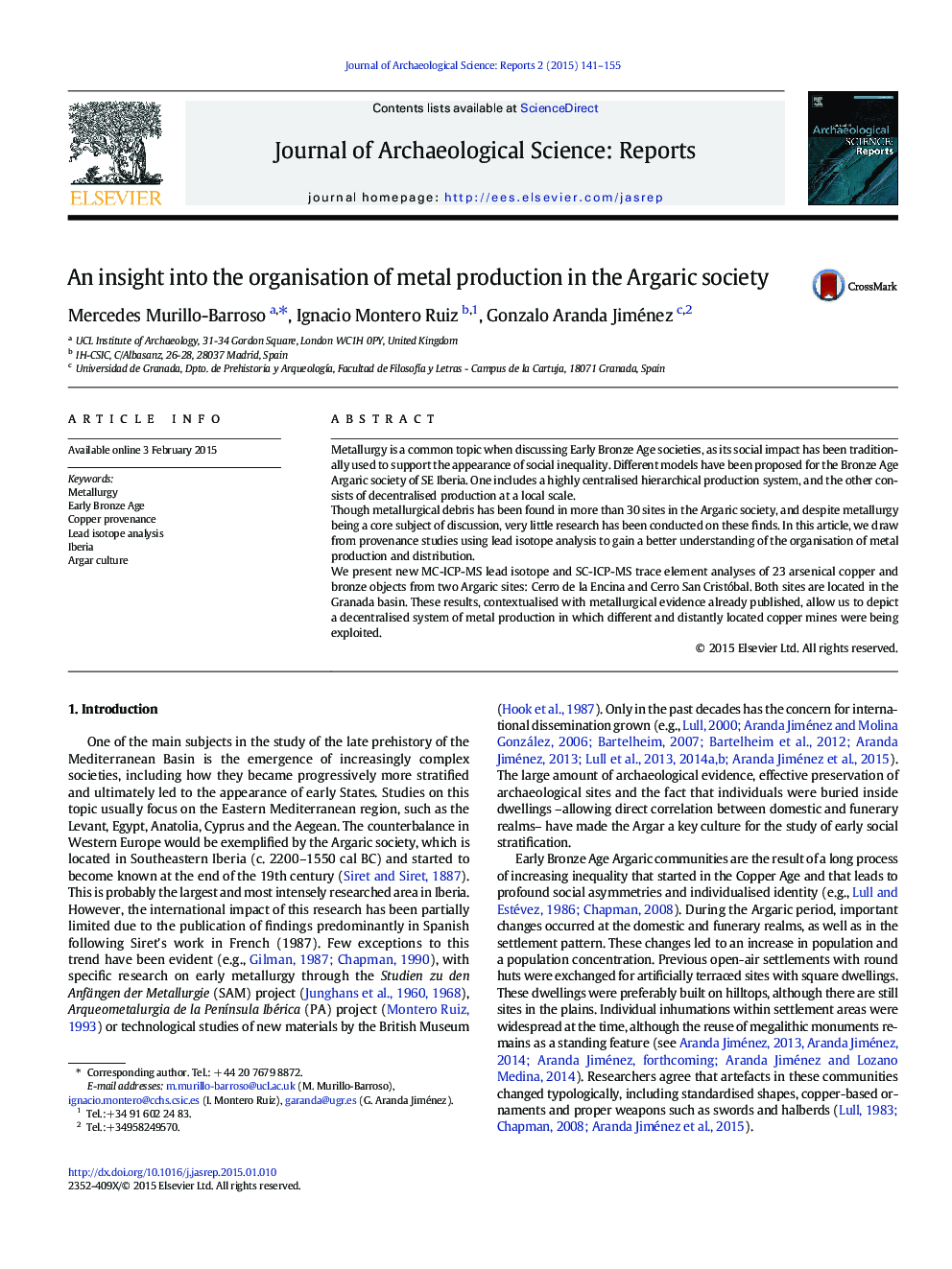 An insight into the organisation of metal production in the Argaric society