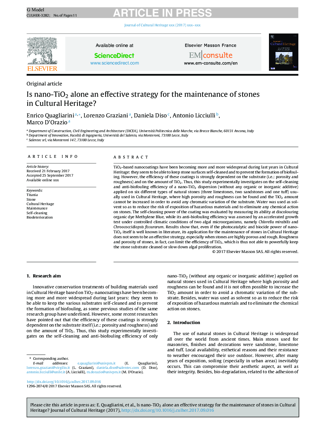 Is nano-TiO2 alone an effective strategy for the maintenance of stones in Cultural Heritage?