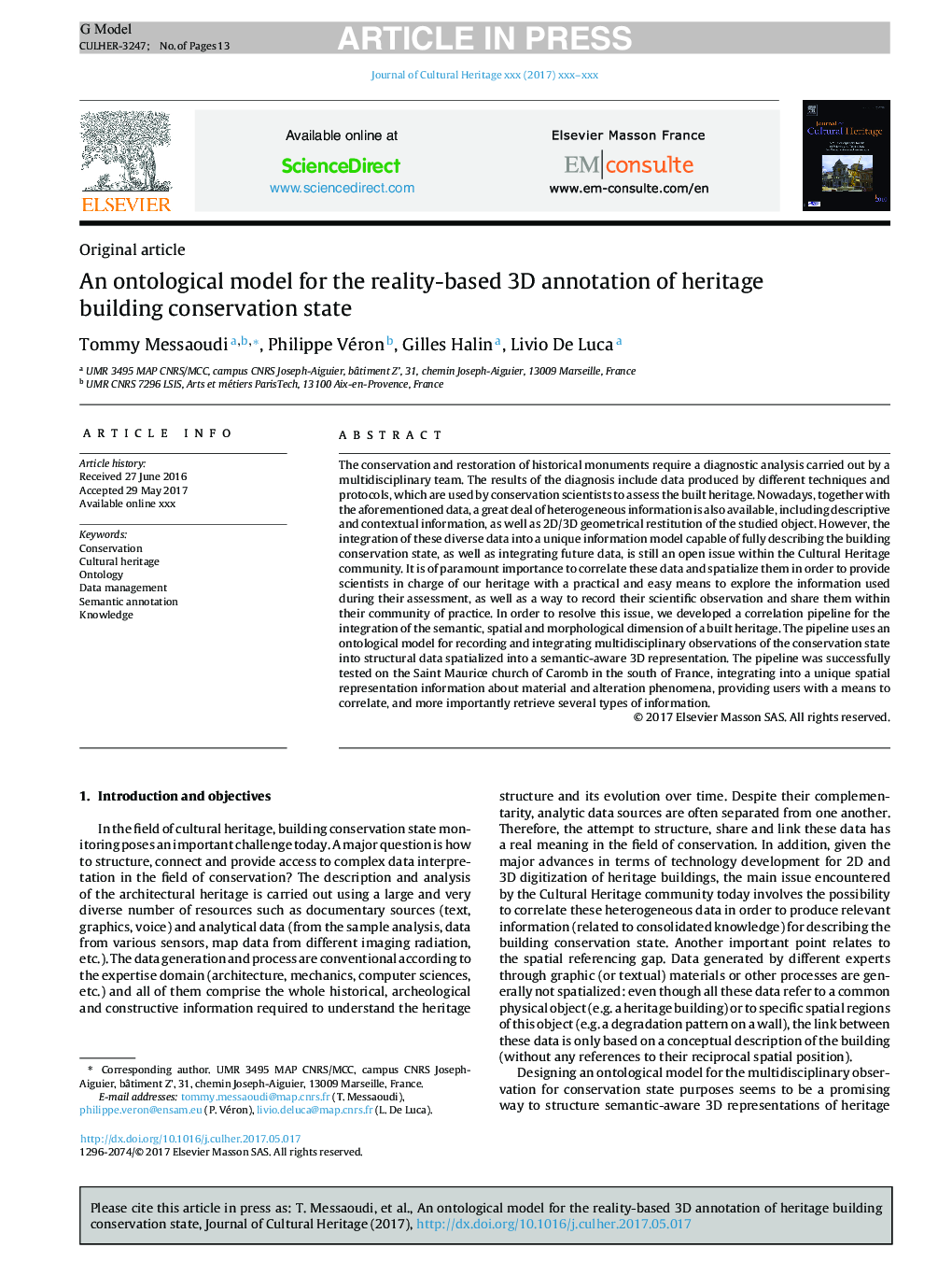 An ontological model for the reality-based 3D annotation of heritage building conservation state