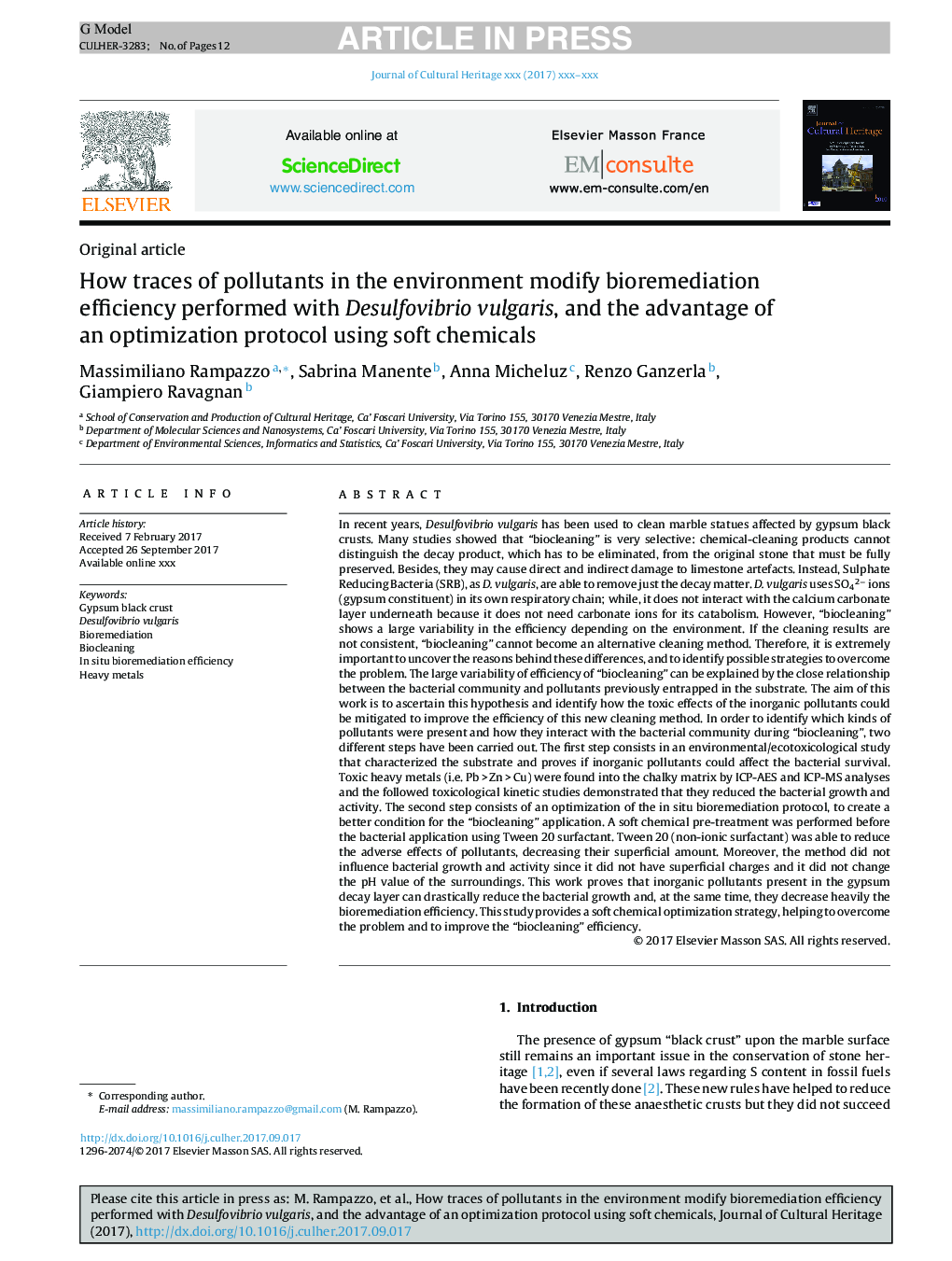 How traces of pollutants in the environment modify bioremediation efficiency performed with Desulfovibrio vulgaris, and the advantage of an optimization protocol using soft chemicals