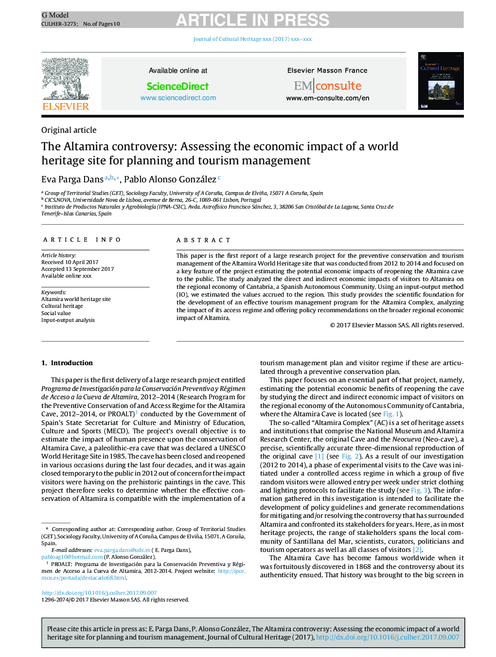 The Altamira controversy: Assessing the economic impact of a world heritage site for planning and tourism management