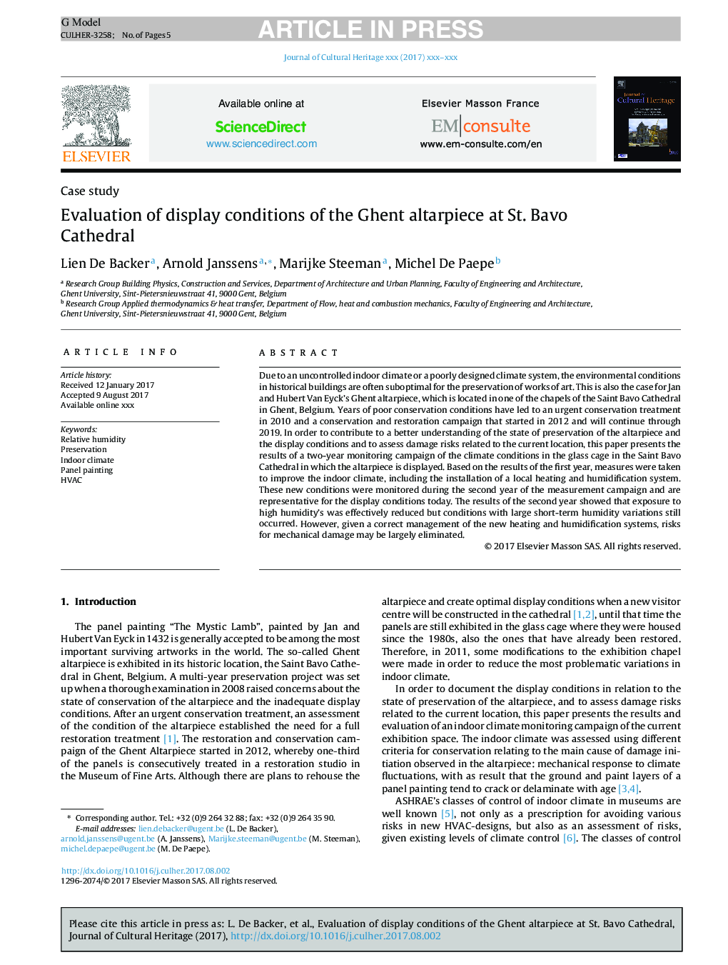 Evaluation of display conditions of the Ghent altarpiece at St. Bavo Cathedral