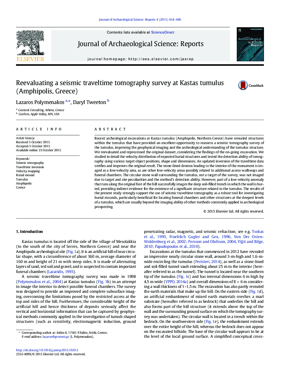 Reevaluating a seismic traveltime tomography survey at Kastas tumulus (Amphipolis, Greece)