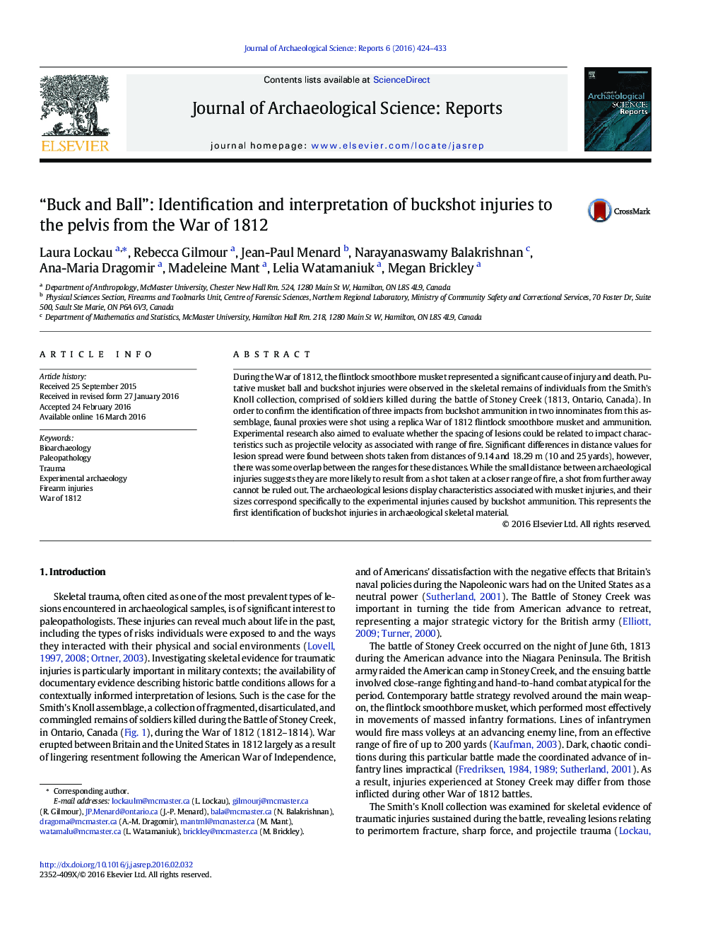 “Buck and Ball”: Identification and interpretation of buckshot injuries to the pelvis from the War of 1812