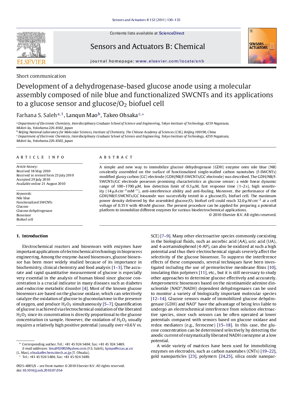 Development of a dehydrogenase-based glucose anode using a molecular assembly composed of nile blue and functionalized SWCNTs and its applications to a glucose sensor and glucose/O2 biofuel cell