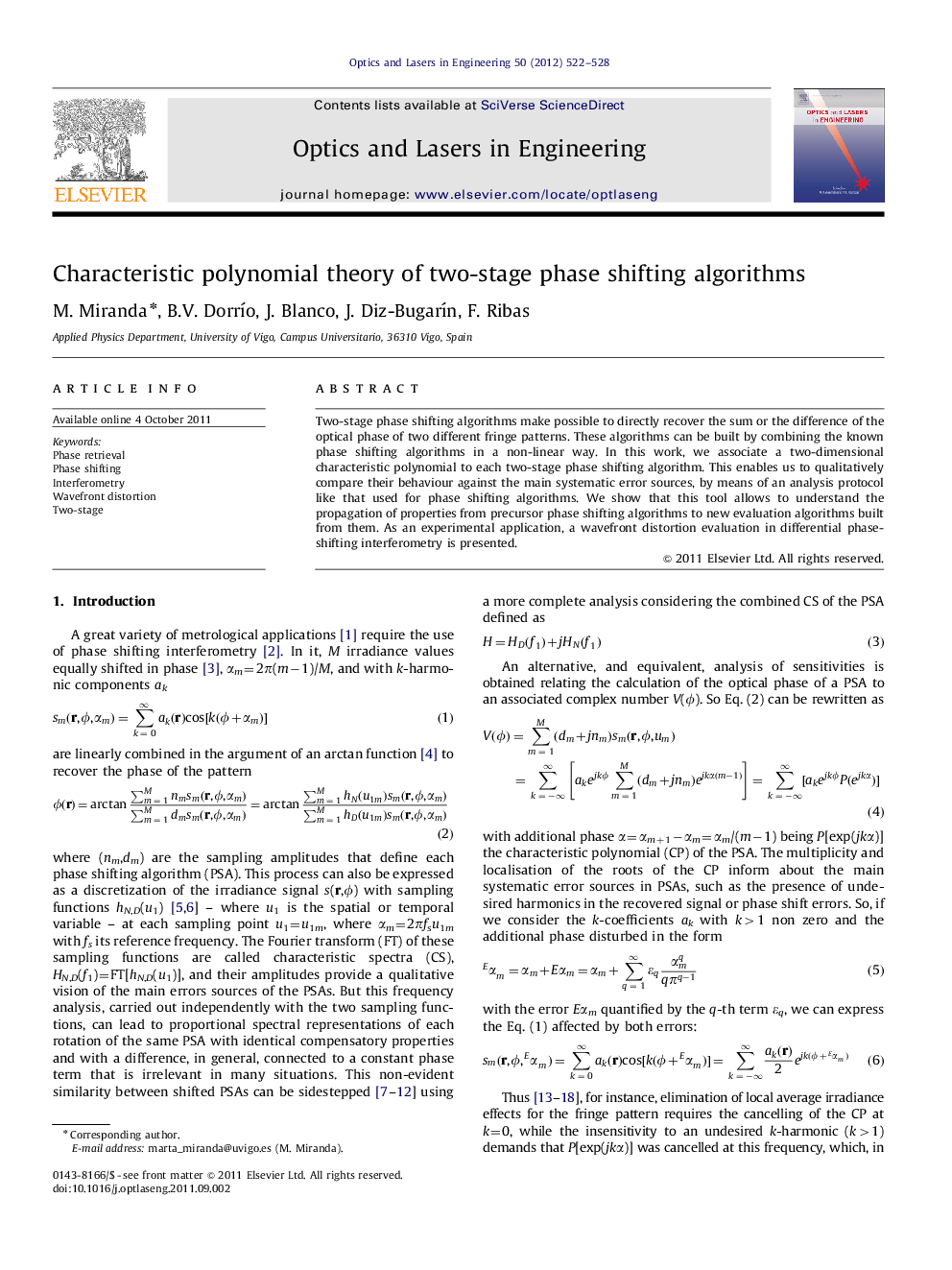 Characteristic polynomial theory of two-stage phase shifting algorithms