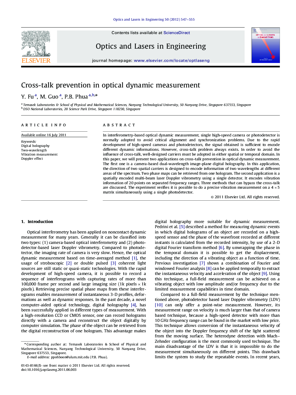 Cross-talk prevention in optical dynamic measurement