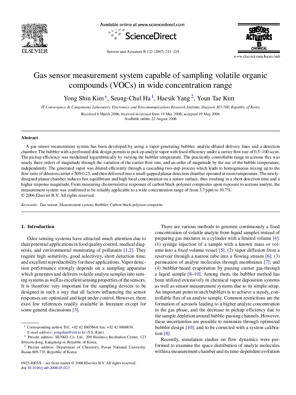 Gas sensor measurement system capable of sampling volatile organic compounds (VOCs) in wide concentration range