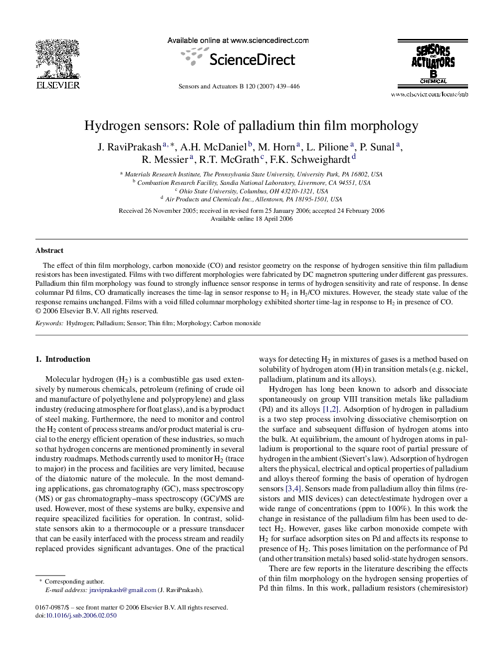 Hydrogen sensors: Role of palladium thin film morphology