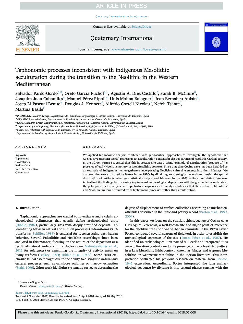 Taphonomic processes inconsistent with indigenous Mesolithic acculturation during the transition to the Neolithic in the Western Mediterranean