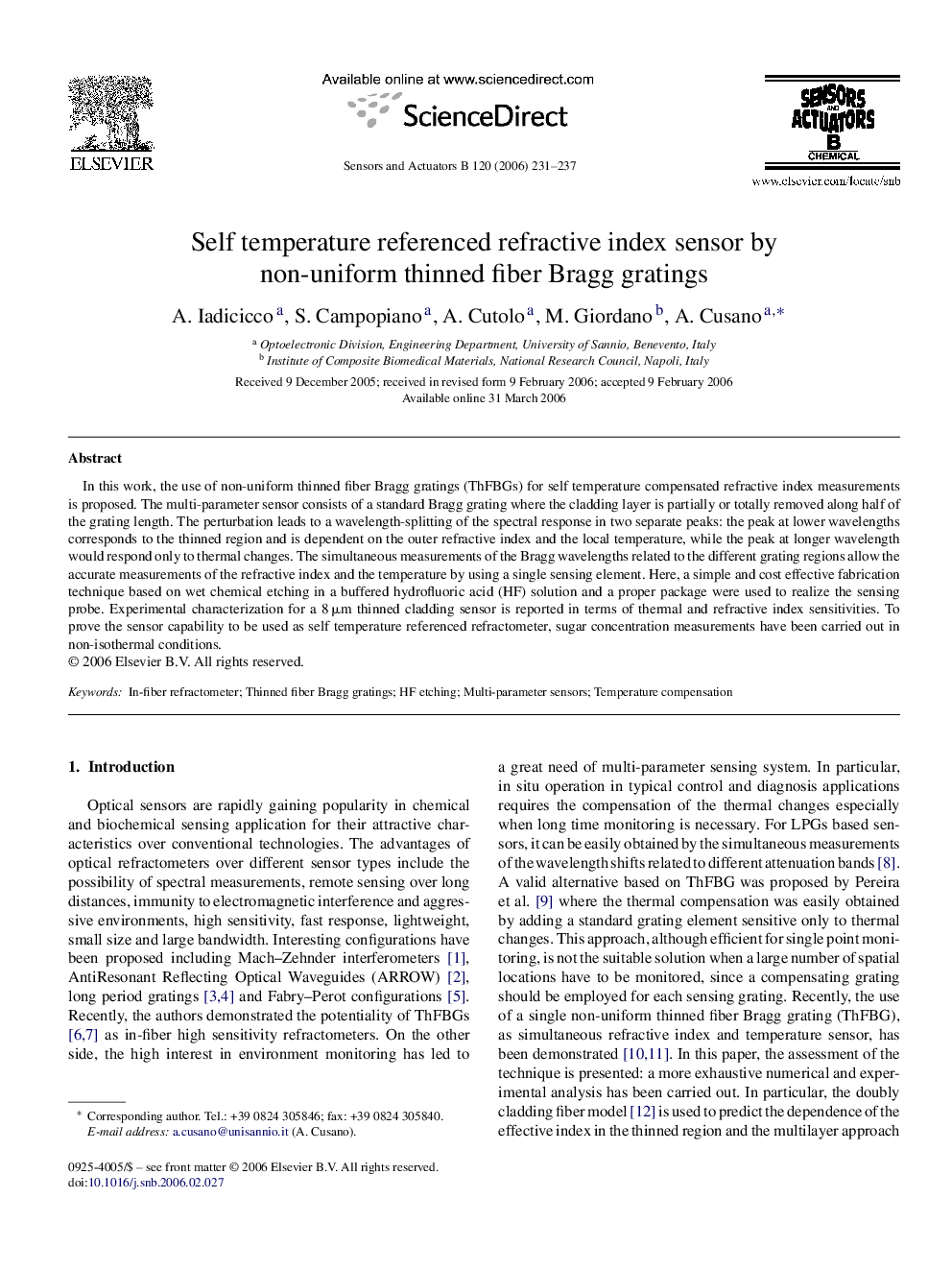 Self temperature referenced refractive index sensor by non-uniform thinned fiber Bragg gratings