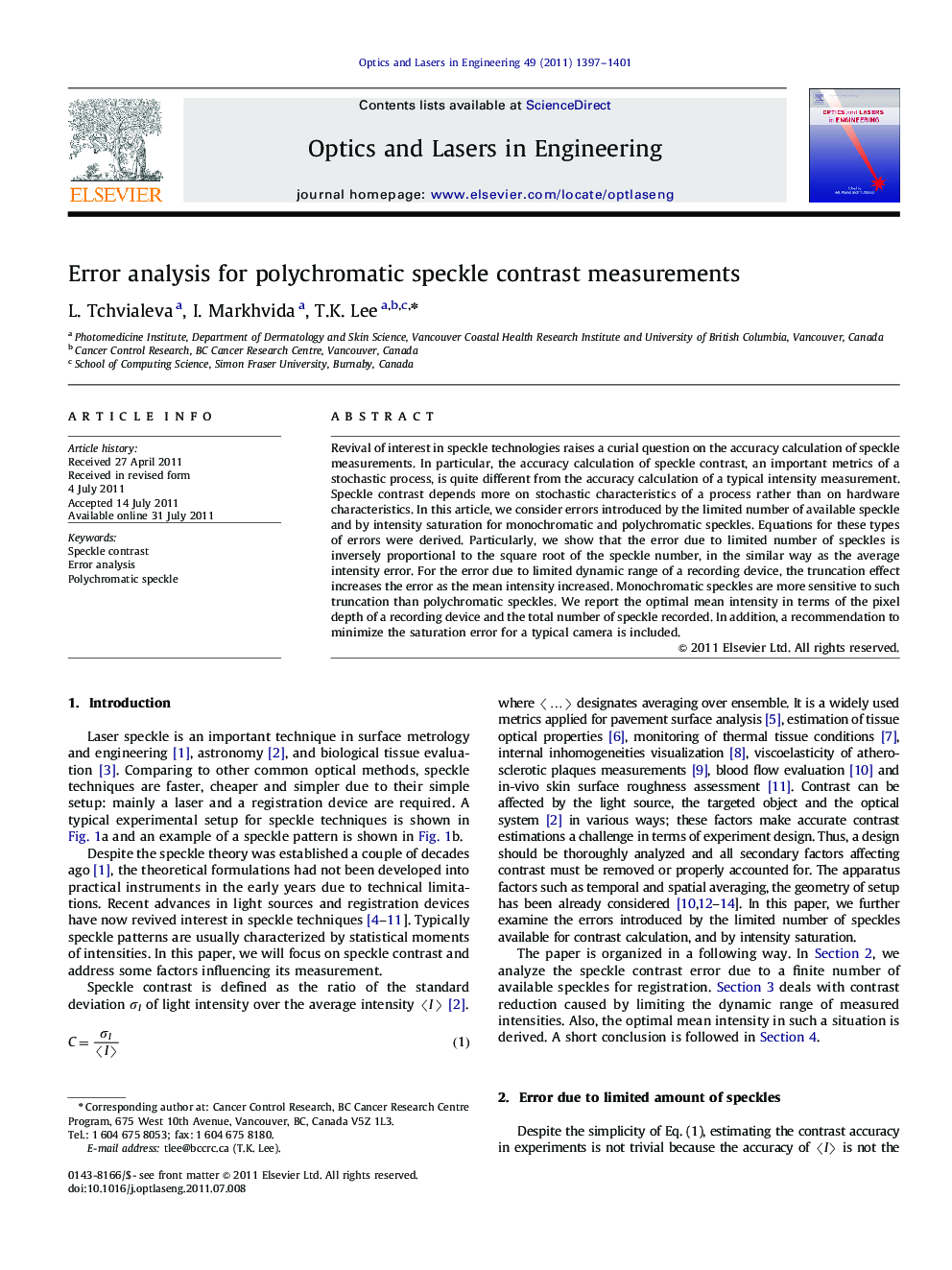 Error analysis for polychromatic speckle contrast measurements