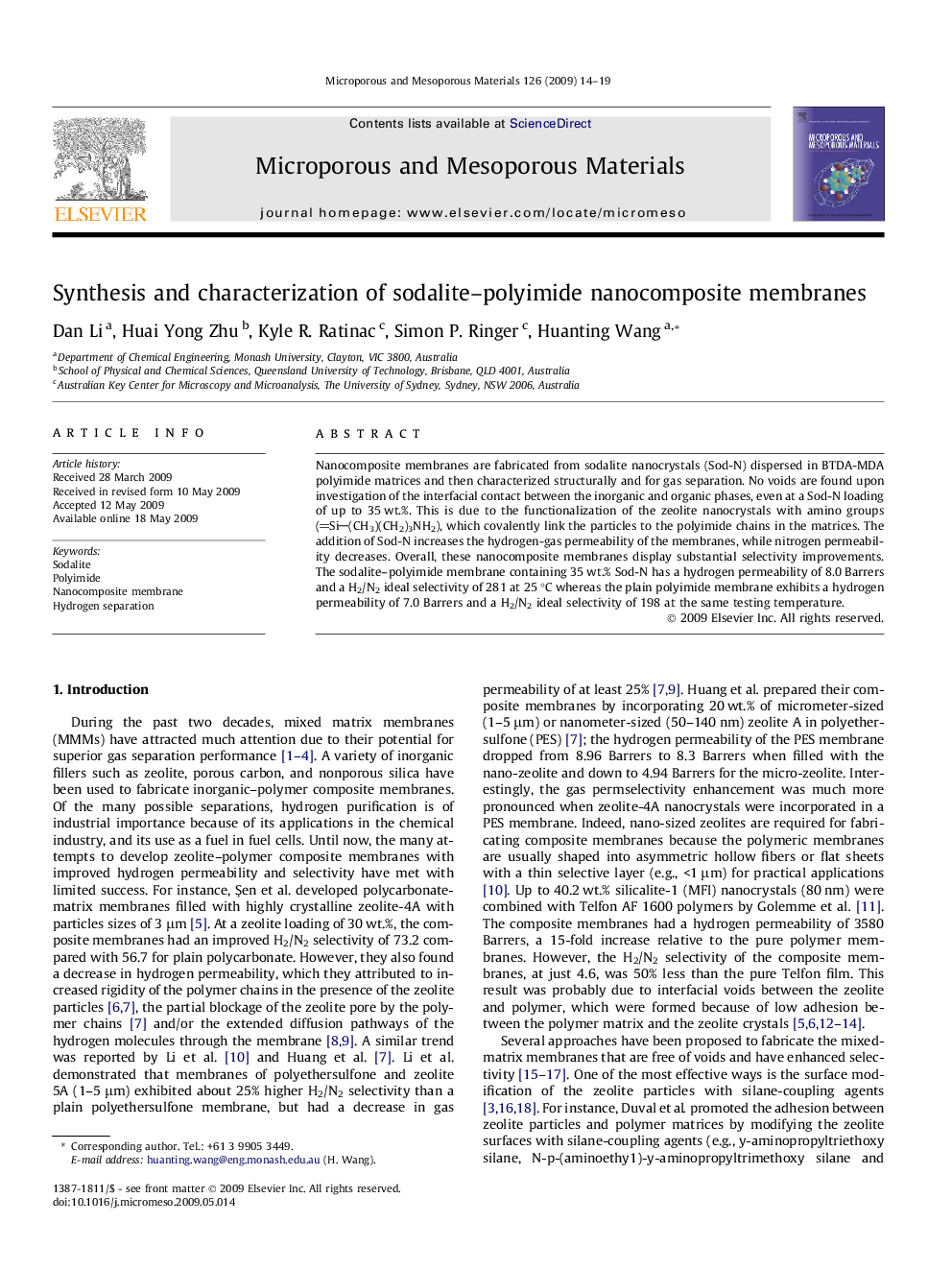 Synthesis and characterization of sodalite–polyimide nanocomposite membranes