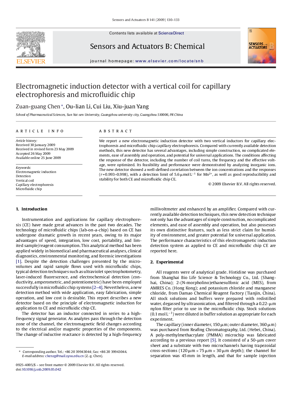 عکس صفحه اول مقاله: Electromagnetic induction detector with a vertical coil for capillary electrophoresis and microfluidic chip Electromagnetic induction detector with a vertical coil for capillary electrophoresis and microfluidic chip