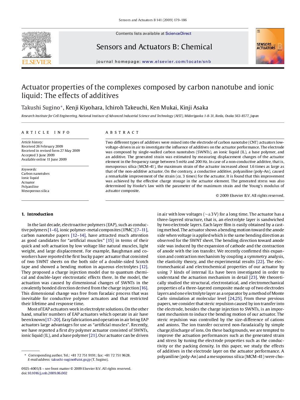 Actuator properties of the complexes composed by carbon nanotube and ionic liquid: The effects of additives